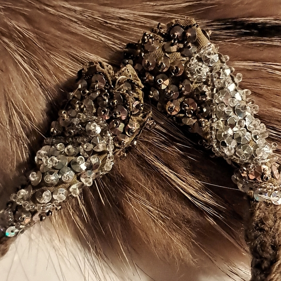 Fox Fur Collar Unisex Fleece Lined Warm Upcycled Beads Sequins Wool Ties OOAK - Picture 3 of 10